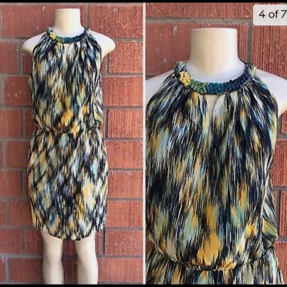 ANTHROPOLOGIE Greylin Tribal Beaded Neck 100% Silk Dress! Like new! Retails $175
